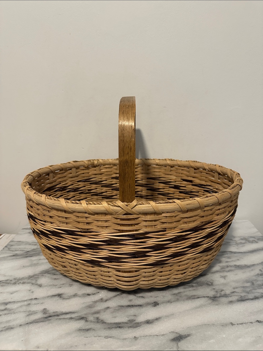 Nantucket style gathering basket signed Barb & Carol ‘95 wood bottom vintage